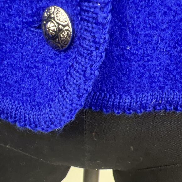 Carroll Rees 100 % Wool Cardigan Jacket Total Blue Silver Buttons Sz 12 - Picture 4 of 7